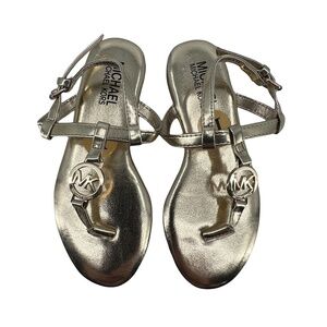 NWT Michael Kors Gold Lil Mandy Flat T-Strap Sandals Size 11 Girl’s